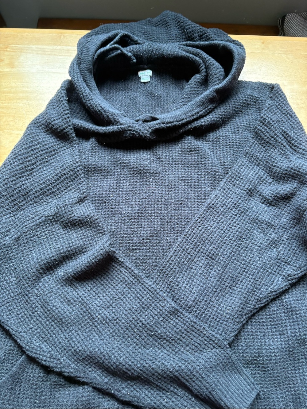Women’s Black Hooded Waffle-Knit Sweater